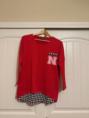 Nebraska Huskers Sweatshirt Women XS/S Gameday Couture Red Black and White Check